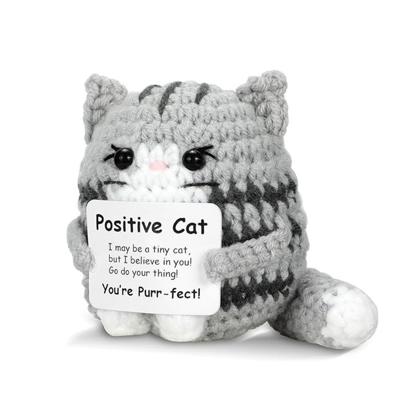 

Funny Handmade Positive Energy Cat Doll With Card Home Room Decoration Crochet Knitting Cat Doll Ornament Christams Party Gift