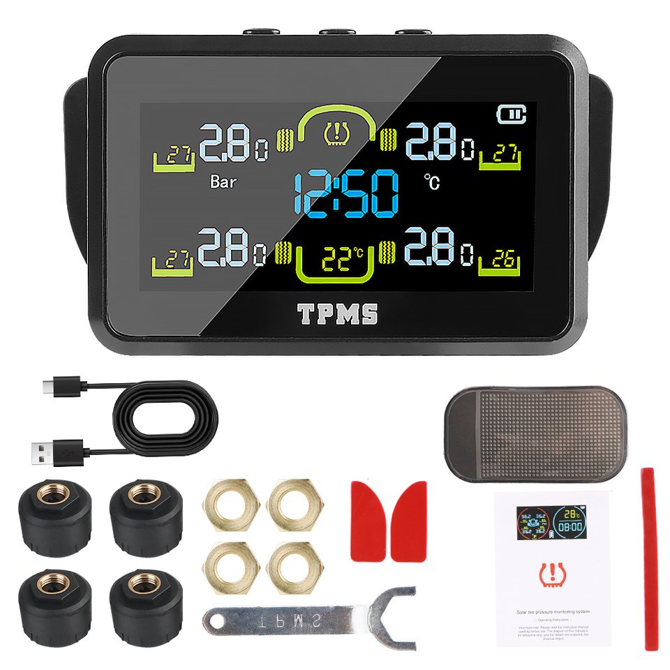 

Предупреждение о температуре, экономия топлива, солнечный TPMS, монитор давления в автомобильных шинах, система контроля давления в шинах с 4 внешними датчиками T14-1