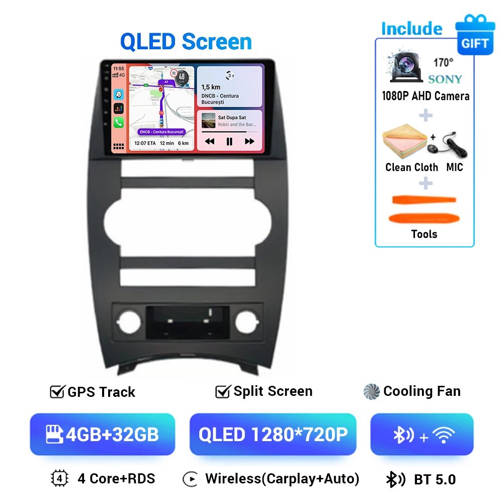Android 15 Carplay Auto для Jeep Cherokee Commander XK 2005 2006 2007 2008 2009 2010 2011 Автомобильный радиоприемник Мультимедийный плеер GPS Стерео