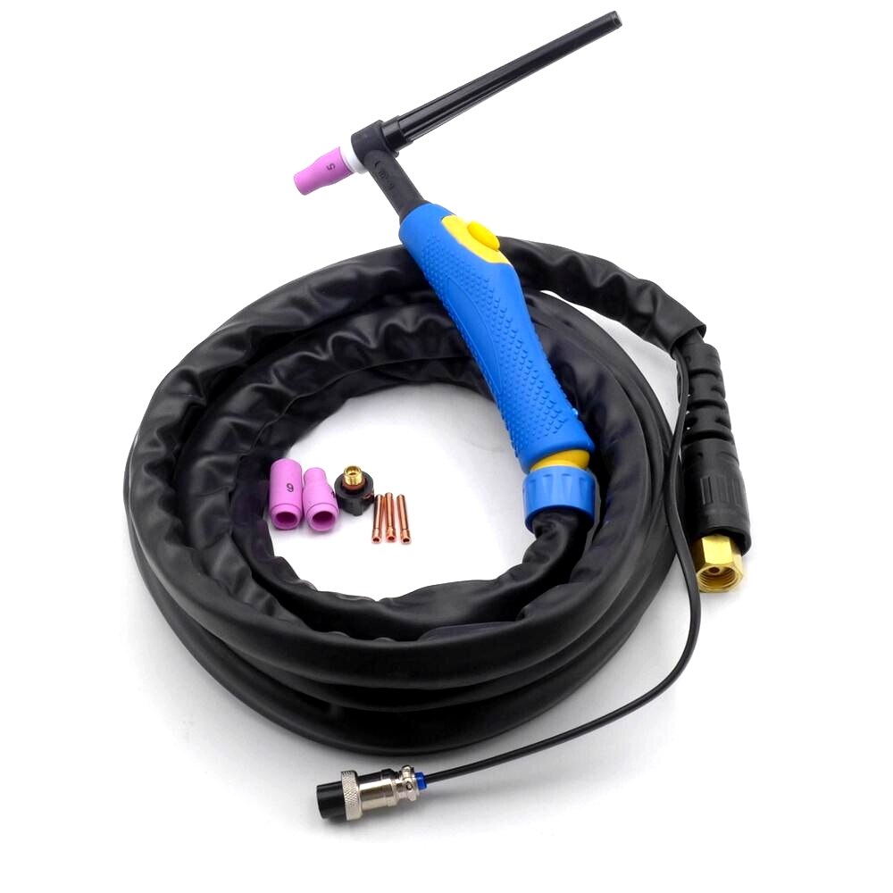 

WP-9 WP9 Сварочная горелка Argon Tig с воздушным охлаждением, булевая ручка, 4 м, газ и мощность, цельная