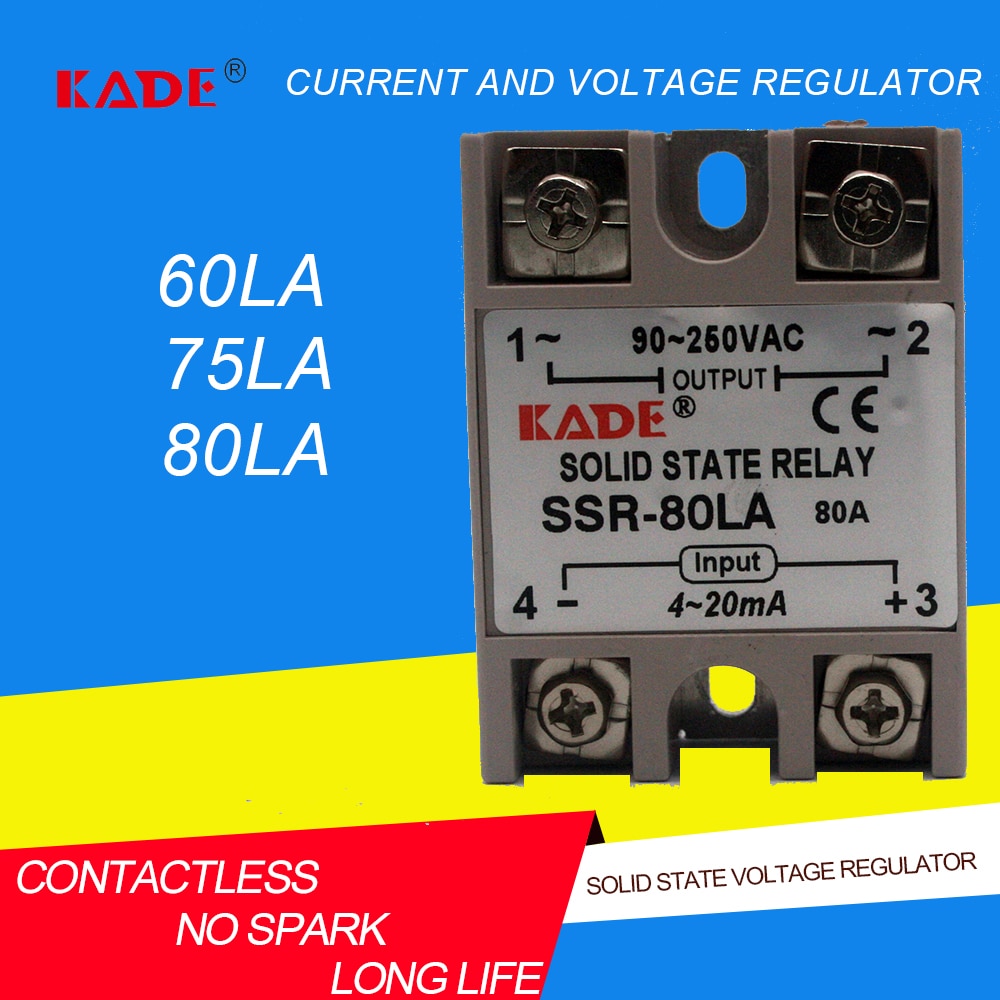 

SSR-60LA/ 75LA / 80LA тип тока твердотельный регулятор напряжения Интеллектуальный твердотельный модуль регулятора напряжения вход 4-20 мА