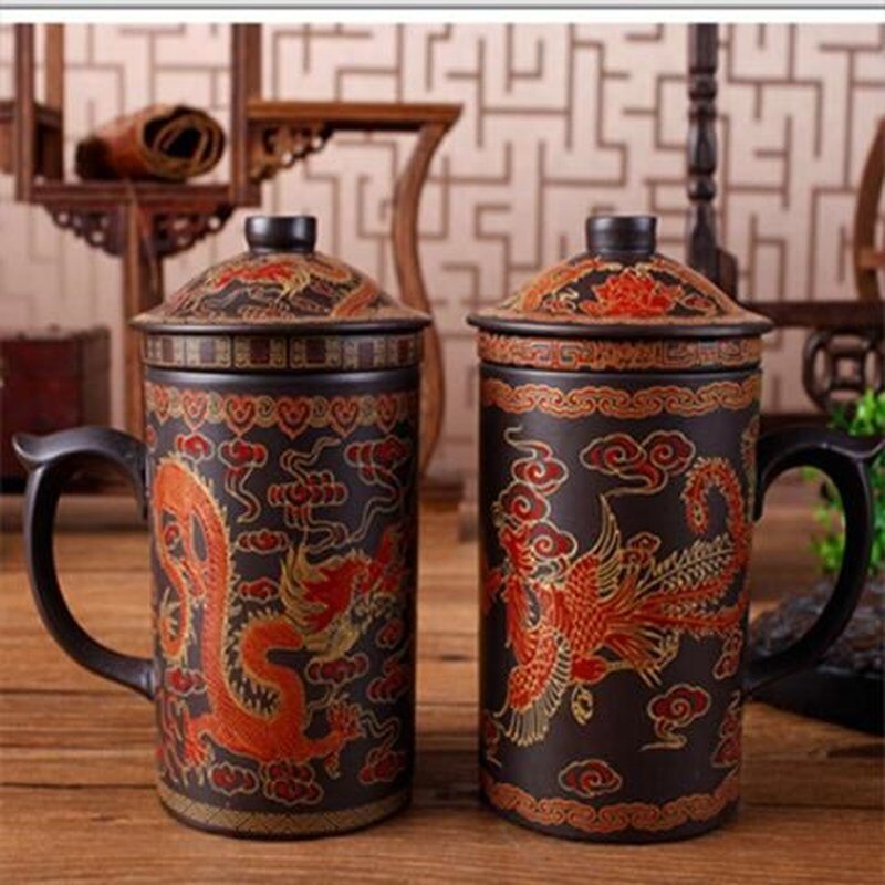 

Фиолетовая керамическая чайная чашка Zisha с крышкой
