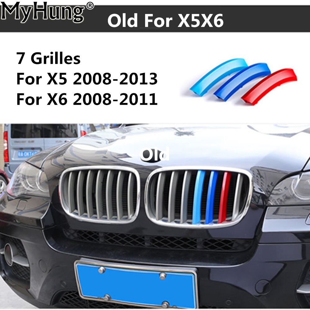

Полоски для отделки передней решетки радиатора автомобиля для BMW X5 E70 от 2008 до 2013, X6 от 2008 до 2011 3D M, накладка на решетку гриля, декоративные наклейки для автоспорта, 7 стержней