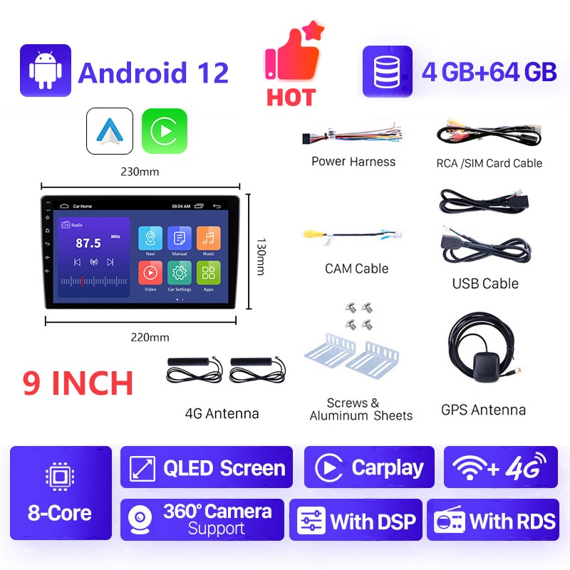 

Seicane 2 din 7/9/10 дюймов Android 13 Универсальный мультимедийный плеер Carplay Android Auto для Honda VW Hyundai Kia Suzuki Toyota