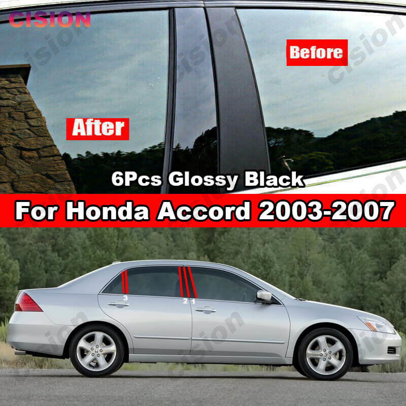 

Колонка окна автомобиля, двери B C, стойки, накладка для Honda Accord Sedan 2002-2007, черная наклейка из углеродного волокна с зеркальным эффектом, ПК