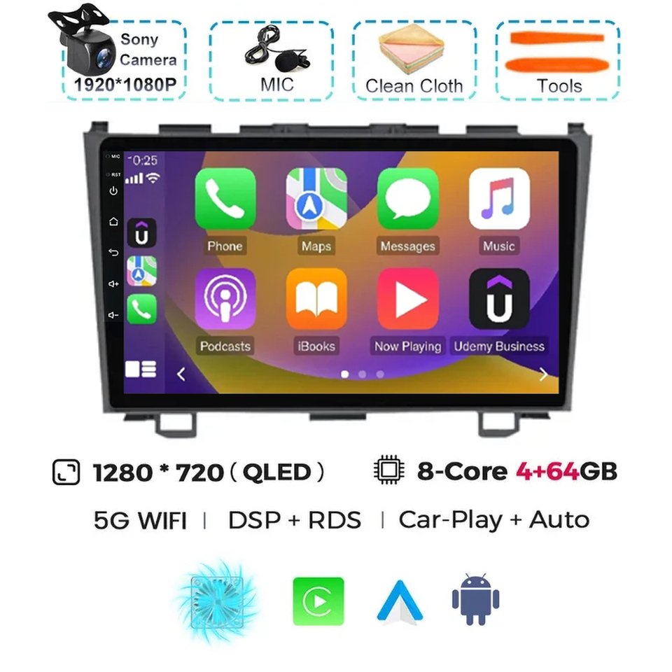 

Android 14 Carplay + Автомагнитола для Honda CR-V 3 RE CRV 2007 2008 2009 2010 2011 мультимедийный видеоплеер навигация GPS