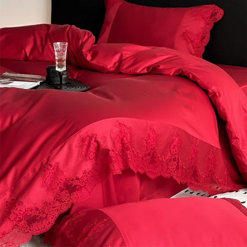 

Комплект постельного белья Fat Fairy HOME TEXTILE, красный, винтажный, кружевной, лиоцелл, хлопок