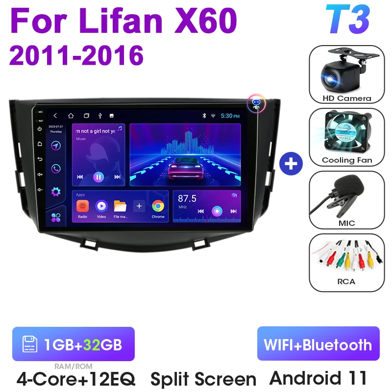 

2 Din Android 12 Автомобильный радиоприемник Мультимедийный видеоплеер для Lifan X60 X 60 2011-2016 Навигация GPS Carplay Авто Стерео 4G RDS DVD