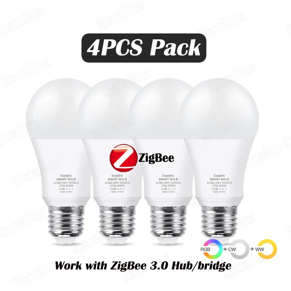 

Excellux 4 шт. умная RGB+CW+WW светодиодная лампа E27 15 Вт