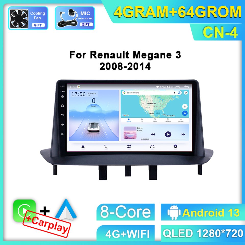 

Автомагнитола 2DIN Android 13 для Renault Megane 3 Fluence Samsung SM3 2008 - 2014 мультимедийный видеоплеер 4G CarPlay навигация GPS