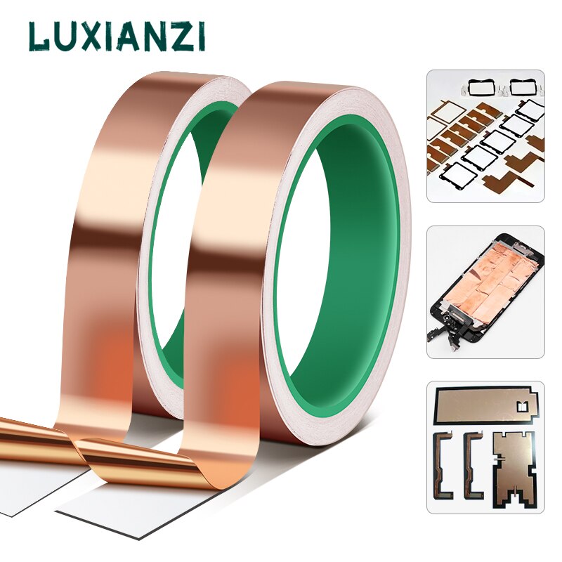 

Двусторонняя проводящая медная фольга LUXIANZI 20 м, лента для защиты от электромагнитных помех, термостойкая лента для ремонта телефонов, ноутбуков, 8 мм, 10 мм