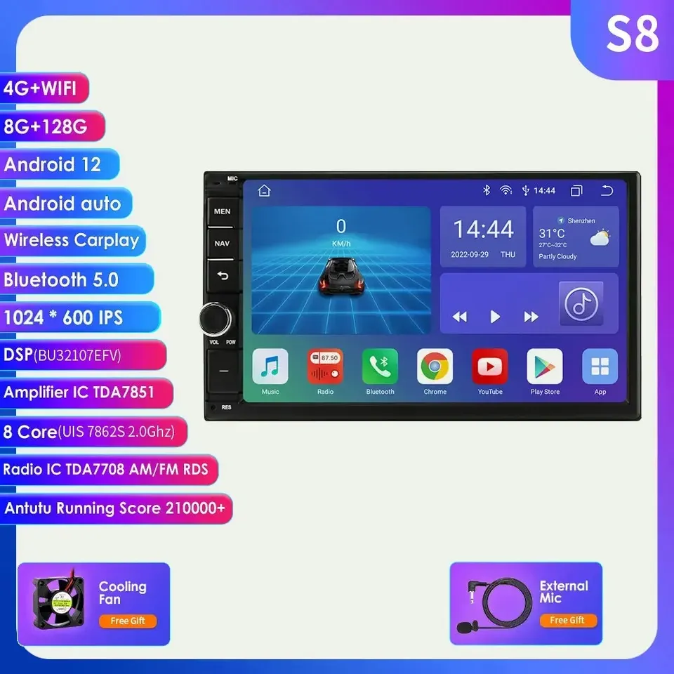 

Автомагнитола 2DIN на Android, 8 + 128 ГГц, 7862, 7 дюймов, мультимедийный видеоплеер с GPS-навигацией для Carplay, 4G, RDS