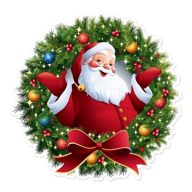 

ПВХ наклейка Merry Christmas Santa Claus Wreath