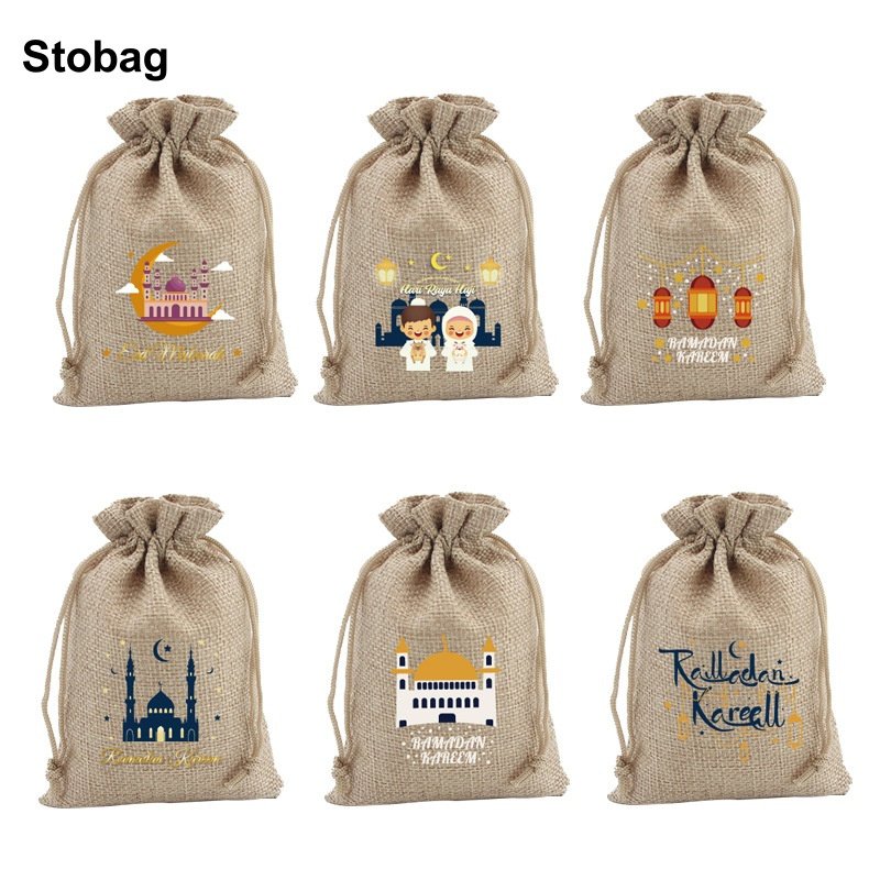 

StoBag 50 шт., льняные сумки на шнурке, Рамадан Ид Мубарак