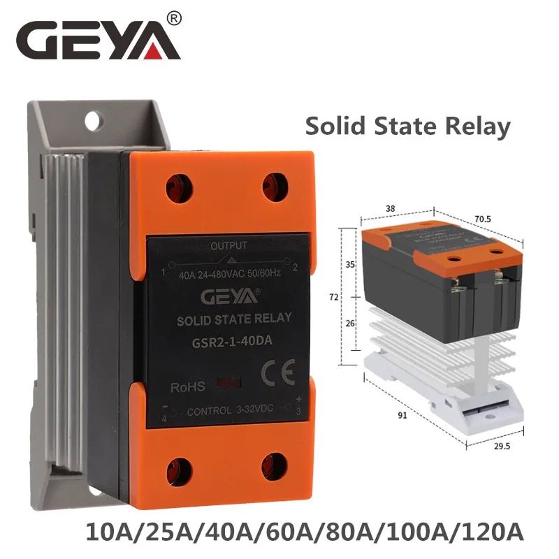 

GEYA GSR2-1 однофазное твердотельное реле с радиатором 10-120A для управления постоянным током