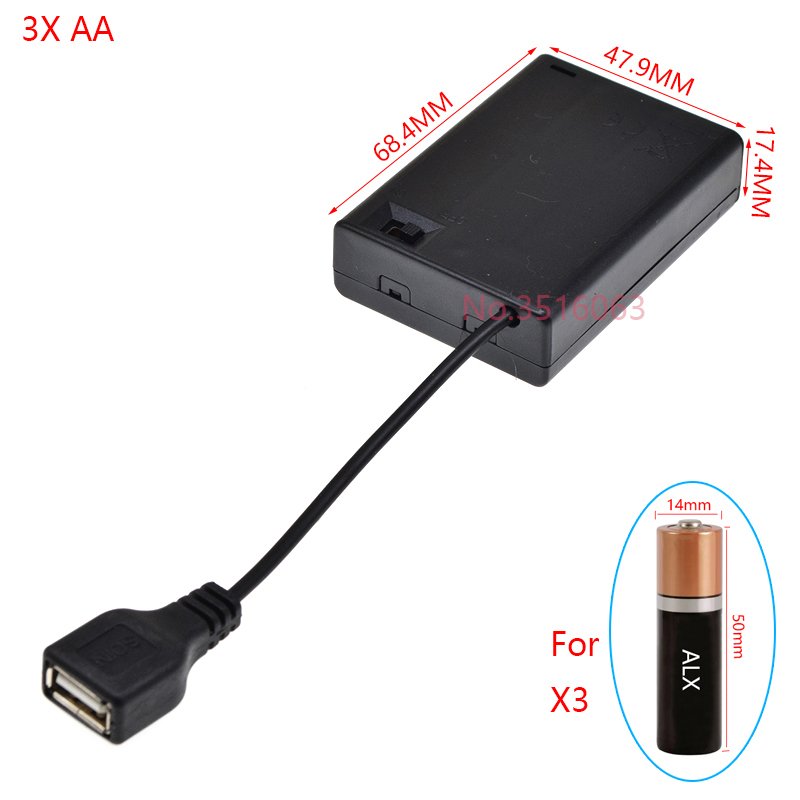 

1 шт. USB-разъем для батарей типа АА с переключателем 1AA/2AA/3AA/4AA 1X/2X/3X/4X, чехол-держатель для батарей со разъемом 1,5 В/3 В/4,5 В/7 В/9 В/12 В