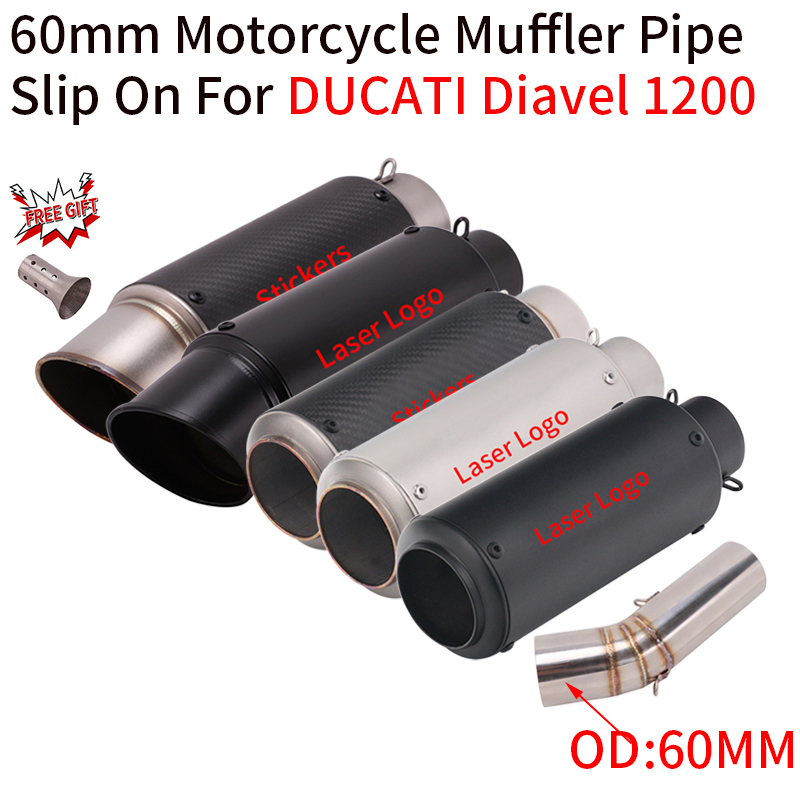 

Слипоны для Ducati Diavel 1200 60 мм Глушитель для мотокросса труба для отожжения выхлопных газов модификация средней звеньевой трубы соединение дБ убийца