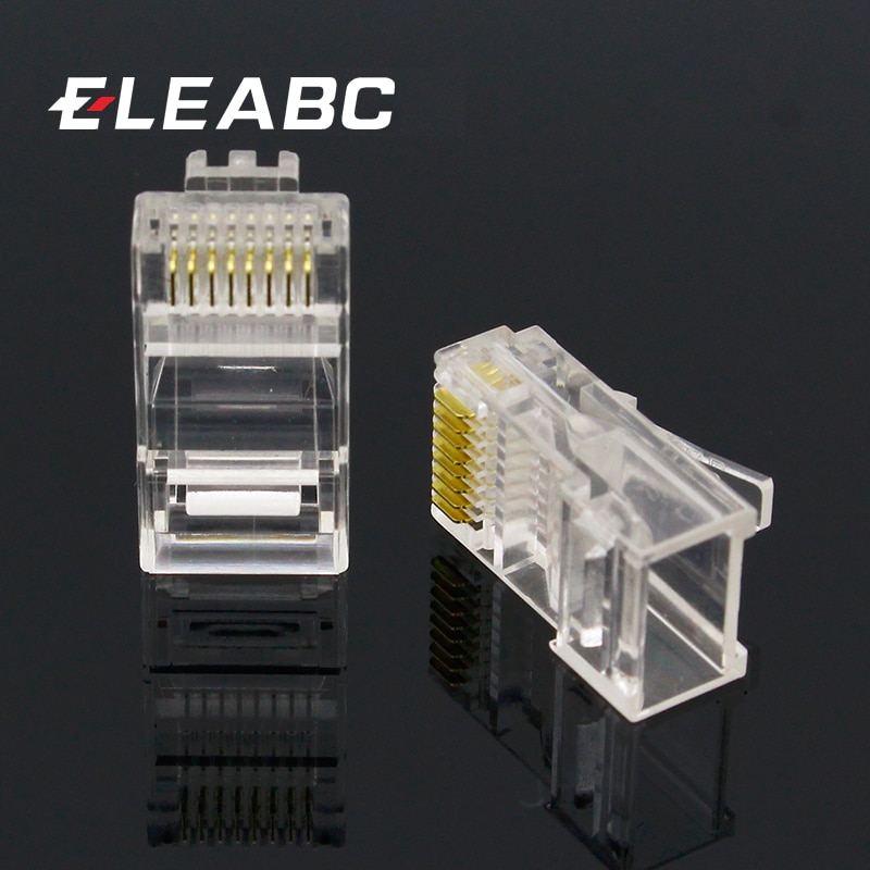 

Фирменная новинка 100 шт., кристаллическая головка RJ45 CAT5 CAT5E, Модульный Штекер, позолоченный сетевой разъем