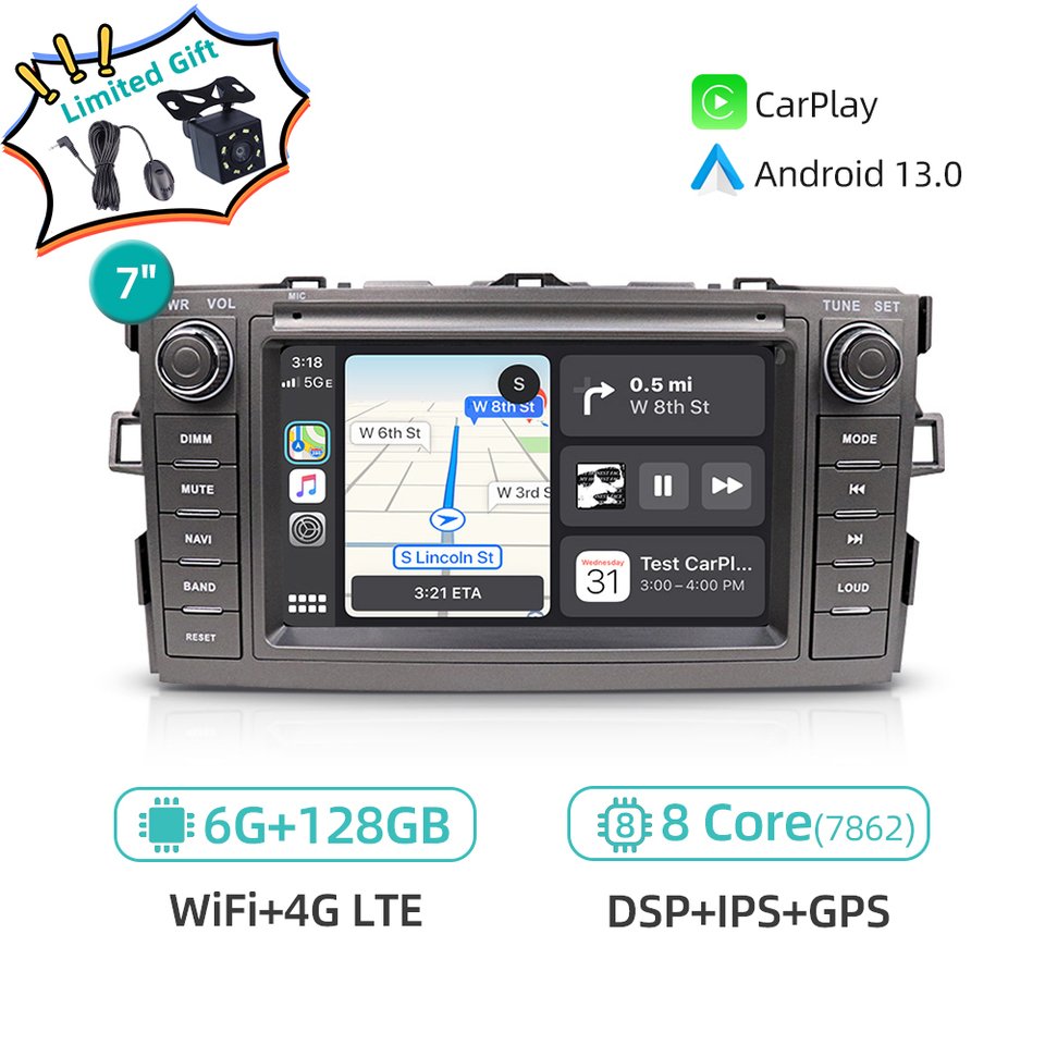 

CarPlay Android 13, автомобильный мультимедийный плеер, стерео автомобильное радио для Toyota Auris 2006-2012, GPS-навигация, Wi-Fi, 4G, Bluetooth, головное устройство