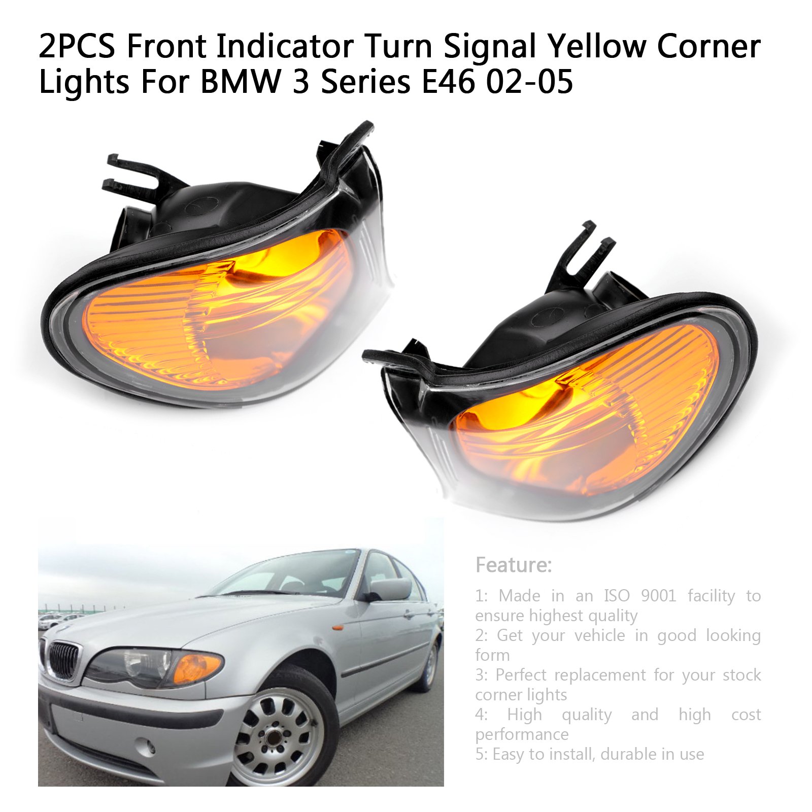 

Areyourshop 2 шт. передний индикатор поворота желтые угловые фары для BMW 3 серии E46 2002-2005