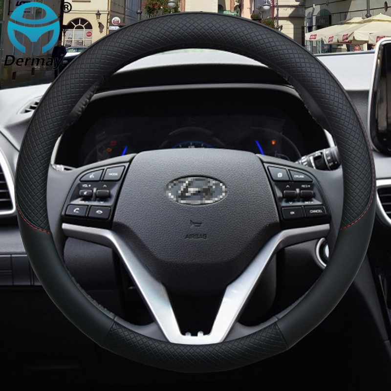 

100% DERMAY брендовый кожаный чехол на руль автомобиля Противоскользящий для Hyundai Solaris Accent Veloster I30 I10 Kona автомобильные аксессуары