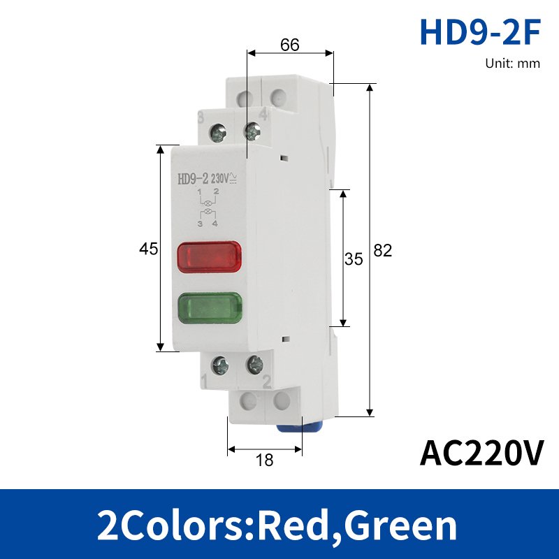 

HD9 DIN Rail Mount LED Signal Lamp Series 9mm 18mm 220V Indicating Pilot Lights Red Blue Yellow Green Power Signal Light