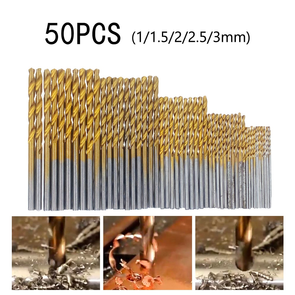 

Горячая Распродажа, 50 шт. сверла с титановым покрытием, высокоскоростные стальные сверла из быстрорежущей стали, набор инструментов, высококачественные электроинструменты 1/1, 5/2/2, 5/3 мм