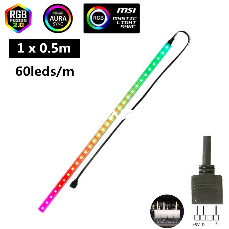 

AELED Пиксельная светодиодная лента 5V 3PIN WS2812B для ASUS AURA SYNC/MSI Mystic Light/GIGABYTE RGB Fusion 2.0