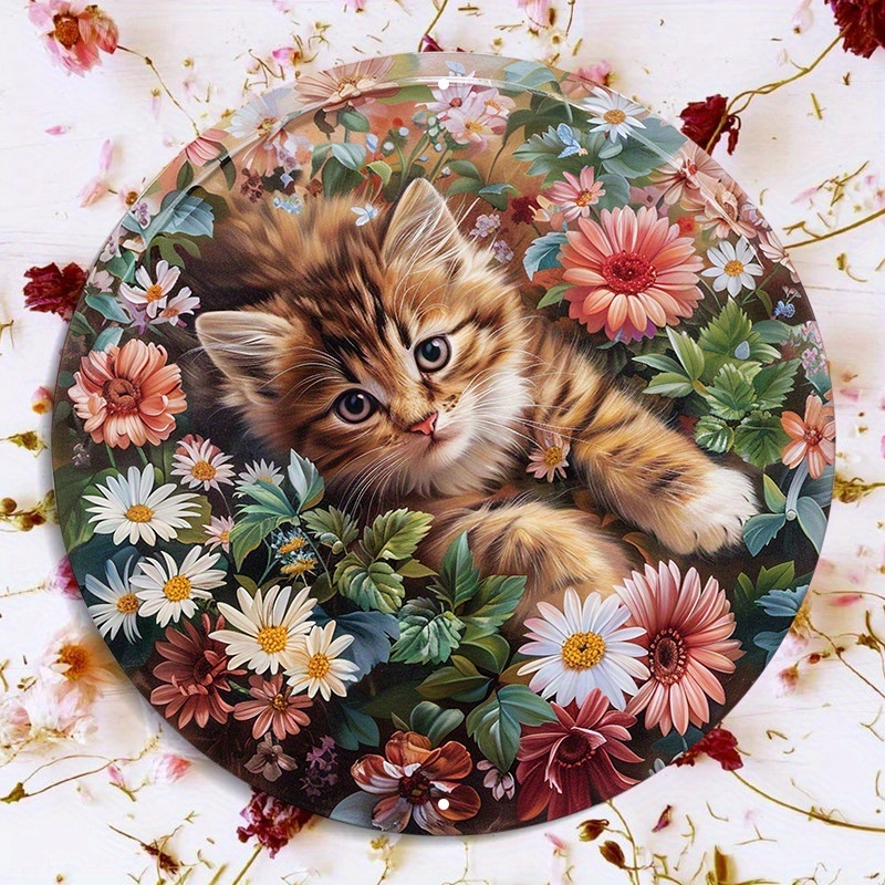 

Металлический знак с котом и цветами
