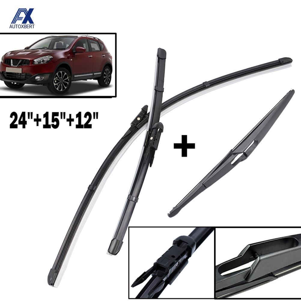 

Комплект передних и задних щеток стеклоочистителя для Nissan Qashqai J10 2006 2007 2008-2013, лобовое стекло, переднее и заднее окно 24 "+ 15" + 12"
