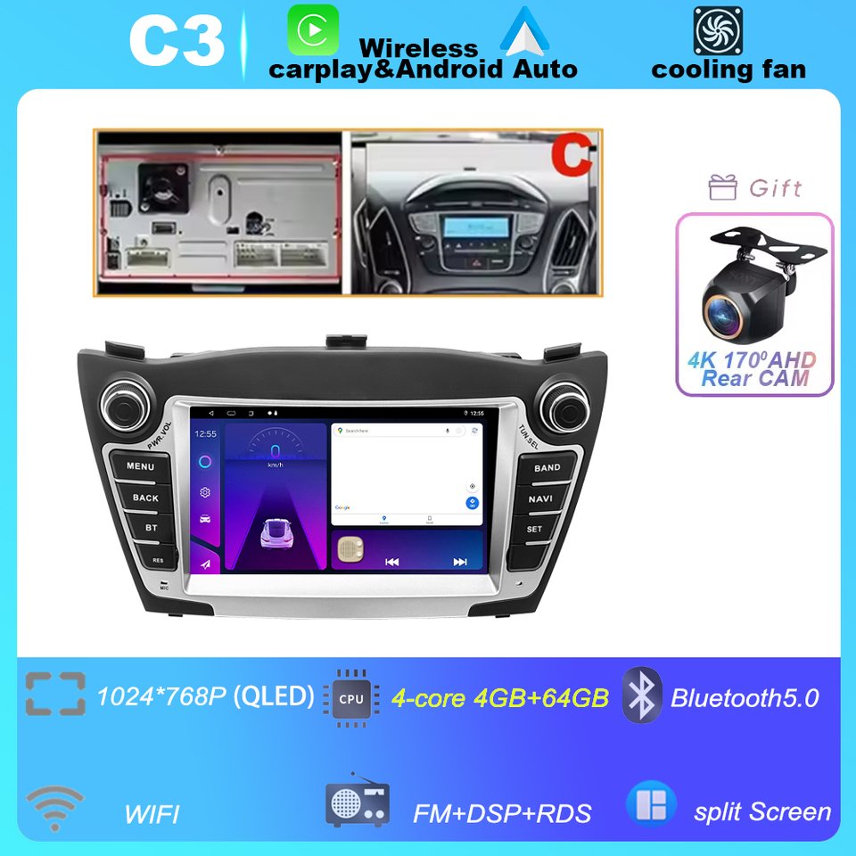 

Автомобильный радиоприемник Android 14 для Hyundai ix35 Tucson 2 2009-2015, мультимедийный беспроводной CarPlay, Android Auto, автомобильный GPS, 4G, 2din, авторадио