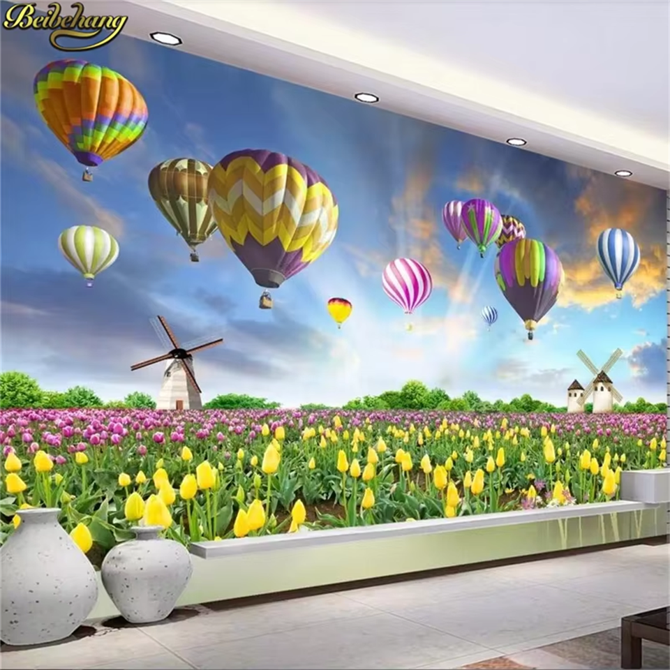 

Nordic Minimalist Custom 3D Wallpaper Mural Cartoon Airplane Balloon Design for Children's Room Background Wall Paper Stickers