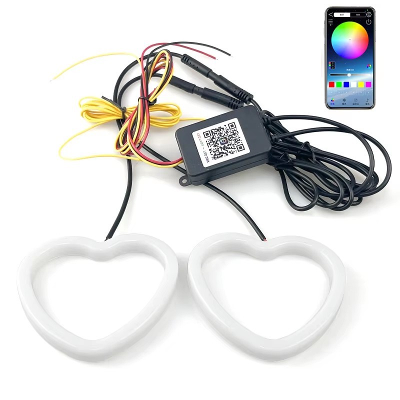 

2 шт. RGB ангельские глазки светодиодные кольцевые фонари в форме сердца DRL декоративный светильник управление через приложение динамические кольца Halo указатель поворота автомобильные аксессуары