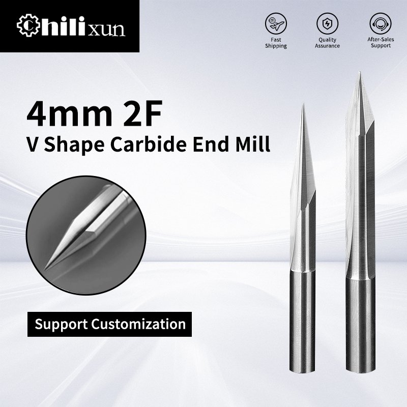 

HILIXUN 4 мм хвостовик V-образный фрезерный станок для резьбы по дереву 30-90D 2-зубая концевая фреза с ЧПУ гравировальный фрезерный станок деревообрабатывающий инструмент
