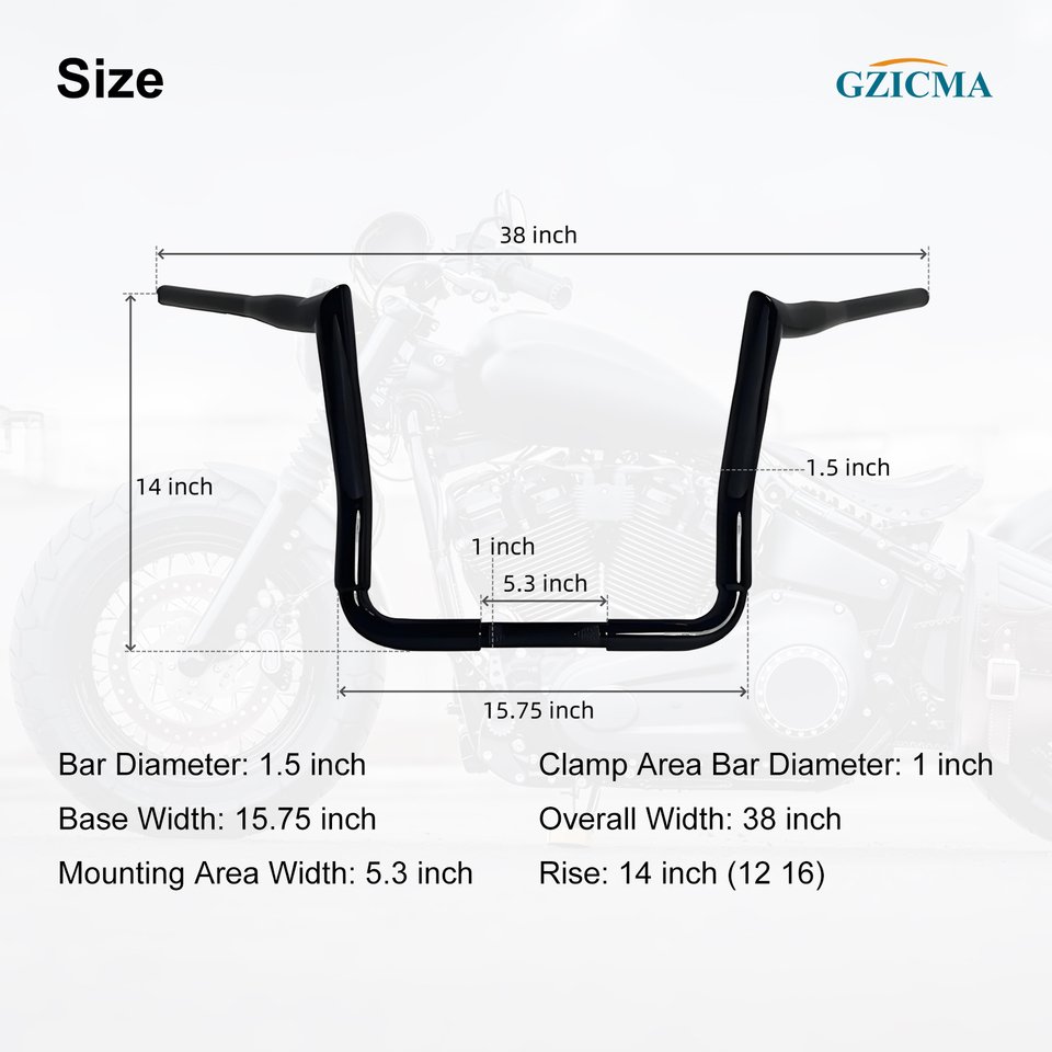 

GZICMA Bagger Meathook Руль 1,5-дюймовый Fat Bar 1-дюймовый зажим Черный для Harley Touring 2007-2023 Street Glide Electra Glide CVO