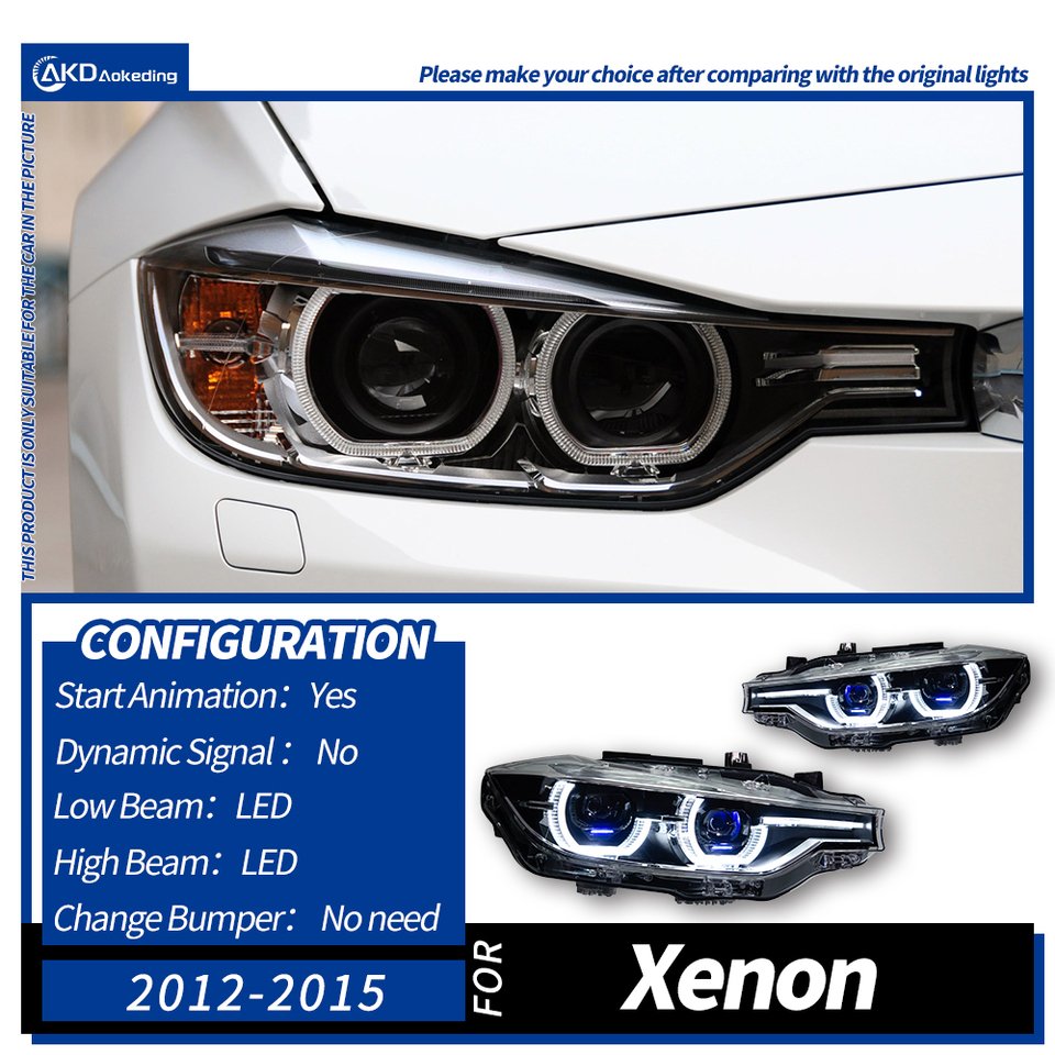 

Фара AKD для BMW F30 F31 F35, светодиодная фара 2013-2019, фары 3, серия DRL, указатель поворота, дальний свет, линза проектора «ангельский глаз»