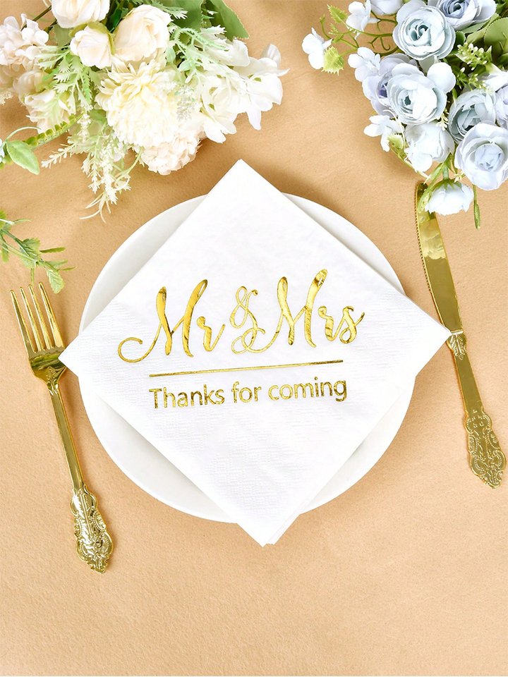 

Золотые коктейльные салфетки Mr & Mrs