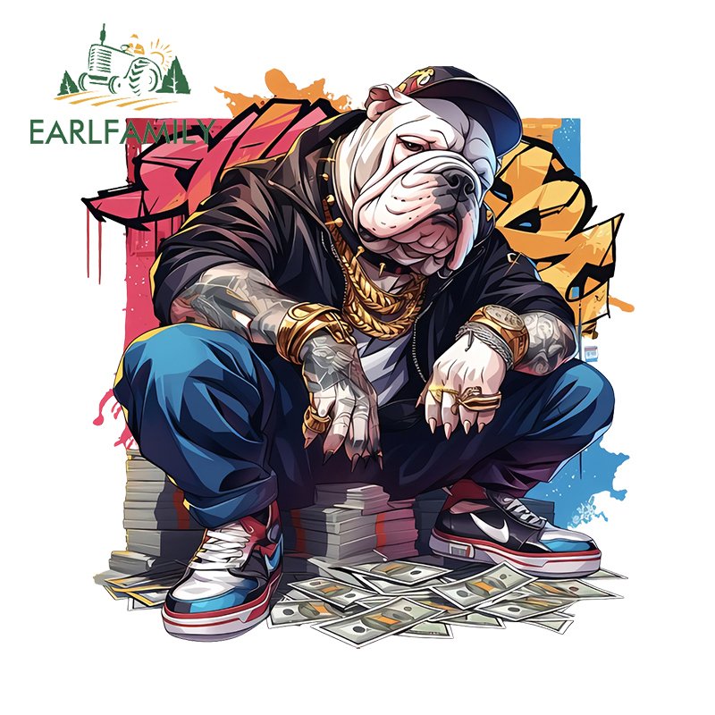 

EARLFAMILY 13 см × 12,3 см для граффити, Гангстерская собака, крутые автомобильные наклейки на лобовое стекло, Необычные строительные прикольные царапины