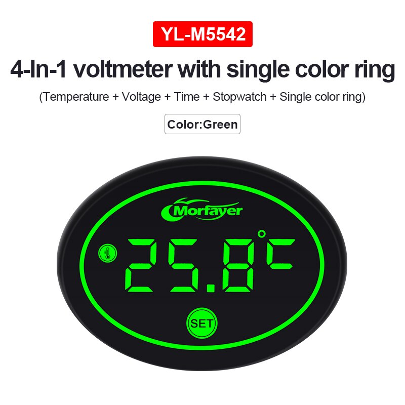 

Вольтметр для мотоцикла 9-24 В 4-в-1 со светодиодным индикатором напряжения и температуры, универсальный для мотоциклов 12 В