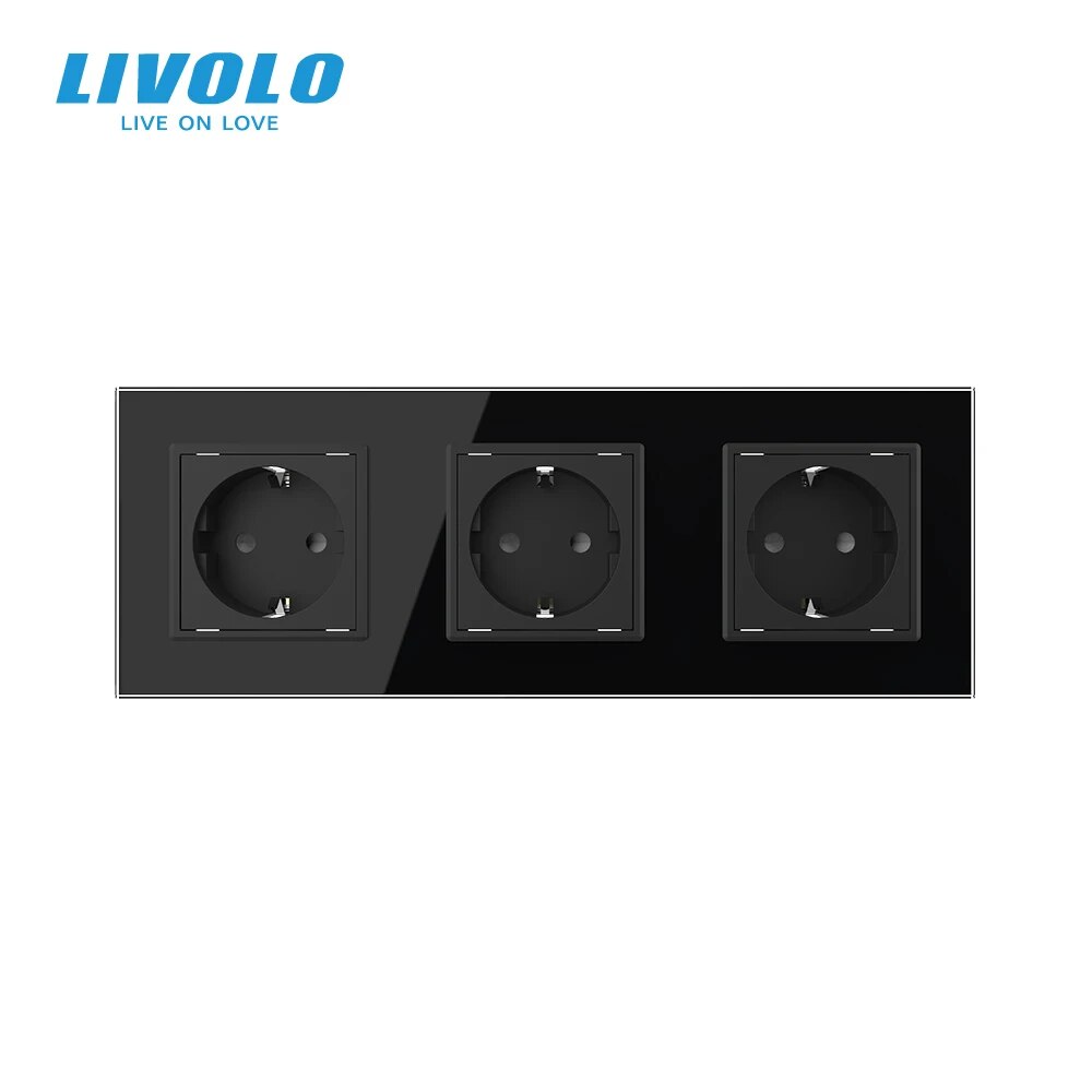 

Livolo тройная розетка из закаленного стекла чёрного цвета