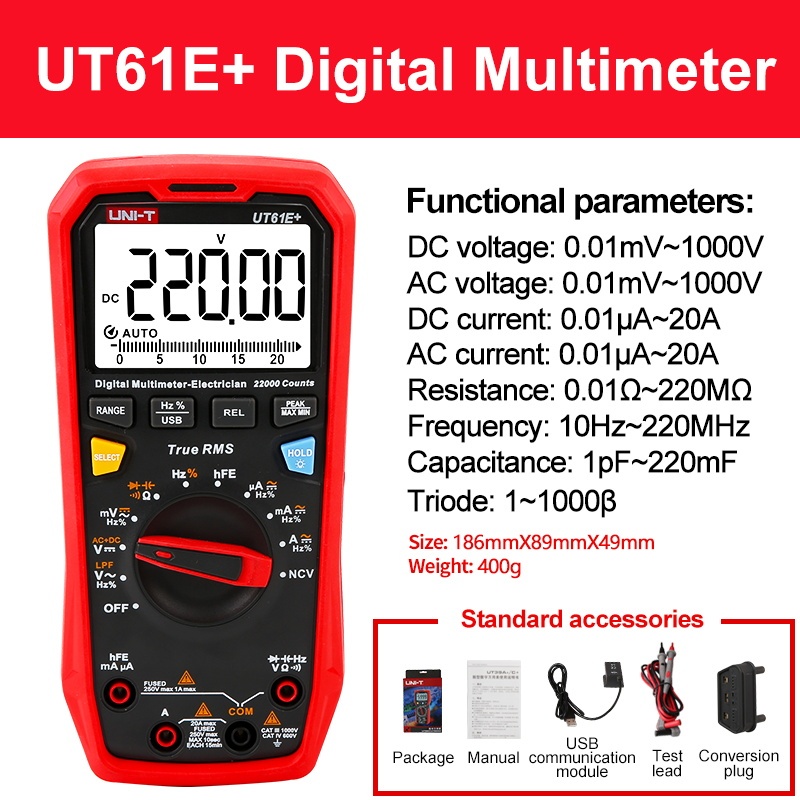 

UNI-T UT61E+ UT61D+ UT61B+ 1000 В цифровой мультиметр тестер NCV диод тест истинный RMS автомобильный мультиметр