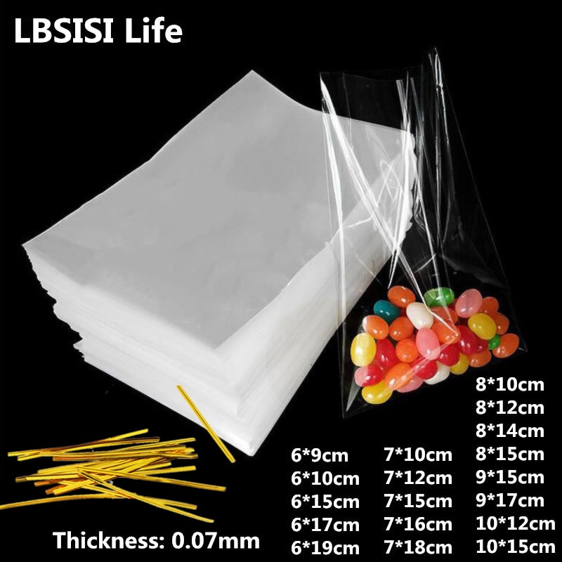 

LBSISI Life 100 шт. прозрачные целлофановые пластиковые пакеты для конфет, печенья, еды, шоколадной ручки, подарочная упаковка, мешочки для ювелирных изделий