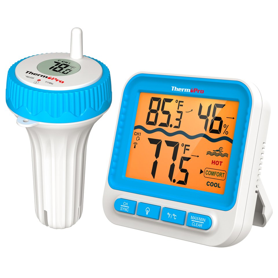 

Thermopro TP211B Беспроводной термометр для бассейна с большим экраном, водонепроницаемый монитор температуры воды IPX8 для горячей пружины бассейна
