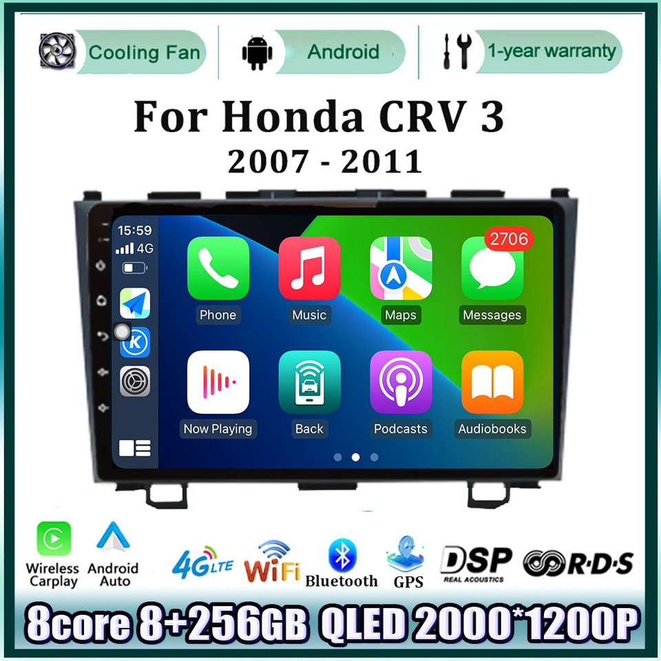 

Для Honda CRV 3 2007-2011 Android 14 авто радио автомобильный мультимедийный плеер GPS навигационный экран DSP WIFI BT 4G IPS QLED экран