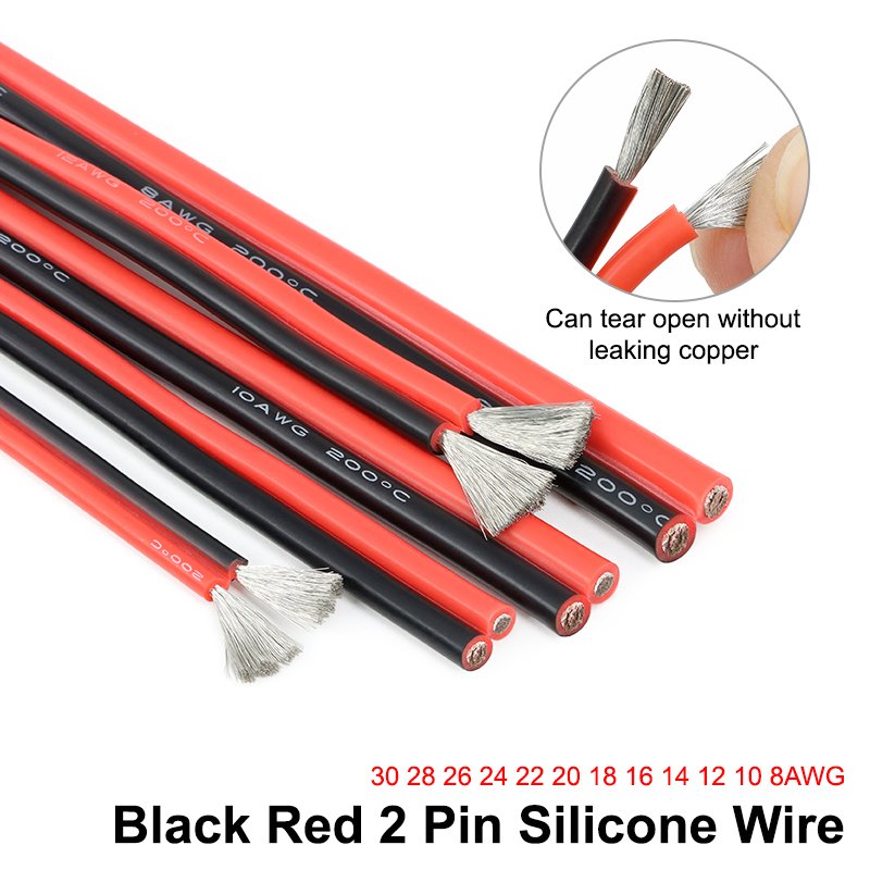 

Черный красный 2-контактный силиконовый провод 30-8 AWG