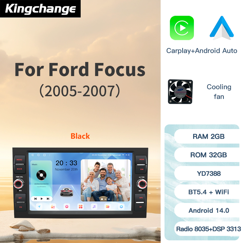 

Kingchange Android 14 8 "2 Din автомобильное мультимедийное радио стерео для Ford Focus 2 Kuga Fiesta Mondeo 4 C-Max CarPlay Auto BT 360 WIFI