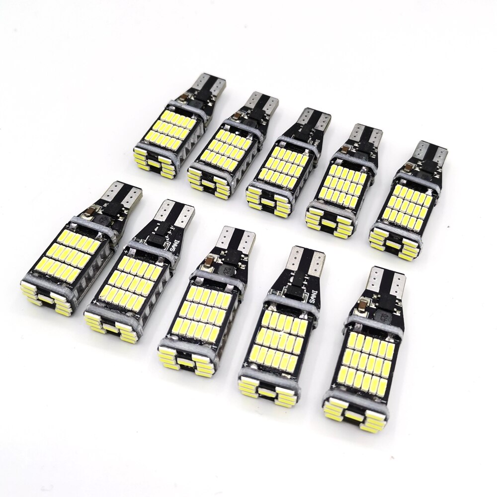 

10x T15 W16W Автомобильная светодиодный ная лампа 4014 45SMD W5W светодиодная сигнальная лампа супер яркий белый внутренний купол лампа багажника парковочные огни s DC12V