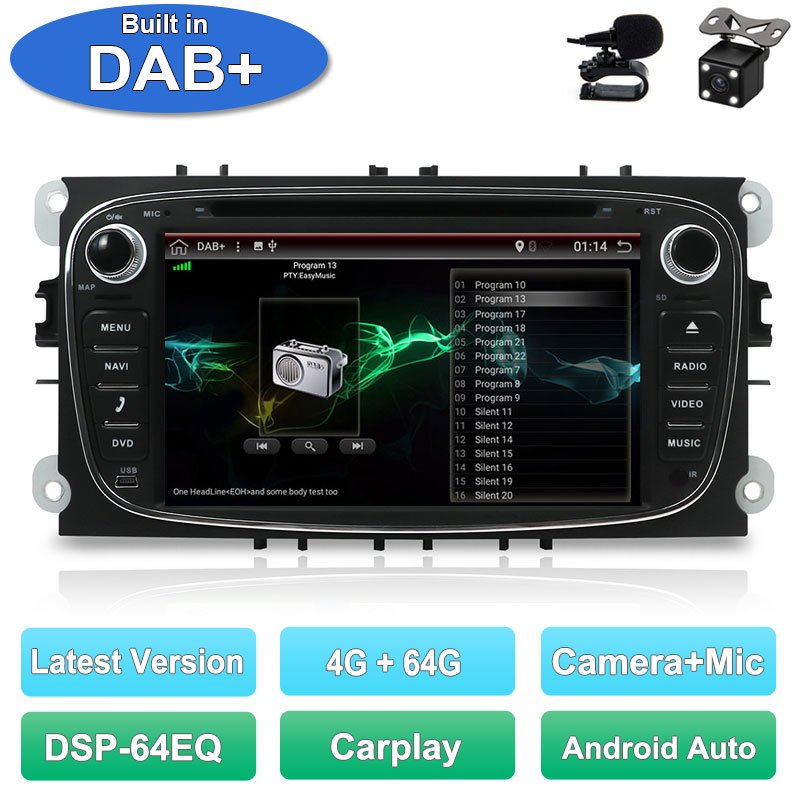 

Автомагнитола 2 Din, мультимедийный проигрыватель, DVD, Android 14,0 для Ford Focus S-Max Mondeo Galaxy C-Max Kuga GPS RDS Авто Carplay + DSP
