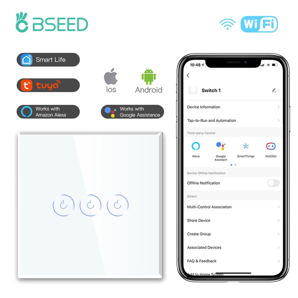 

BSEED Сенсорный Wi-Fi переключатель света 1/2/3 Gang