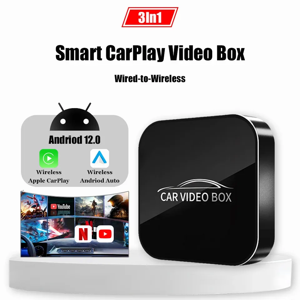 

Новая умная видеокоробка Andriod 12.0, беспроводная Android Auto и беспроводная мультимедийная коробка Apple Carplay 3 в 1, встроенная Netflix YouTube